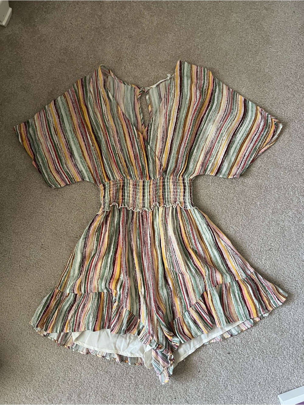 Lush Multicolor Striped V-Neck Romper